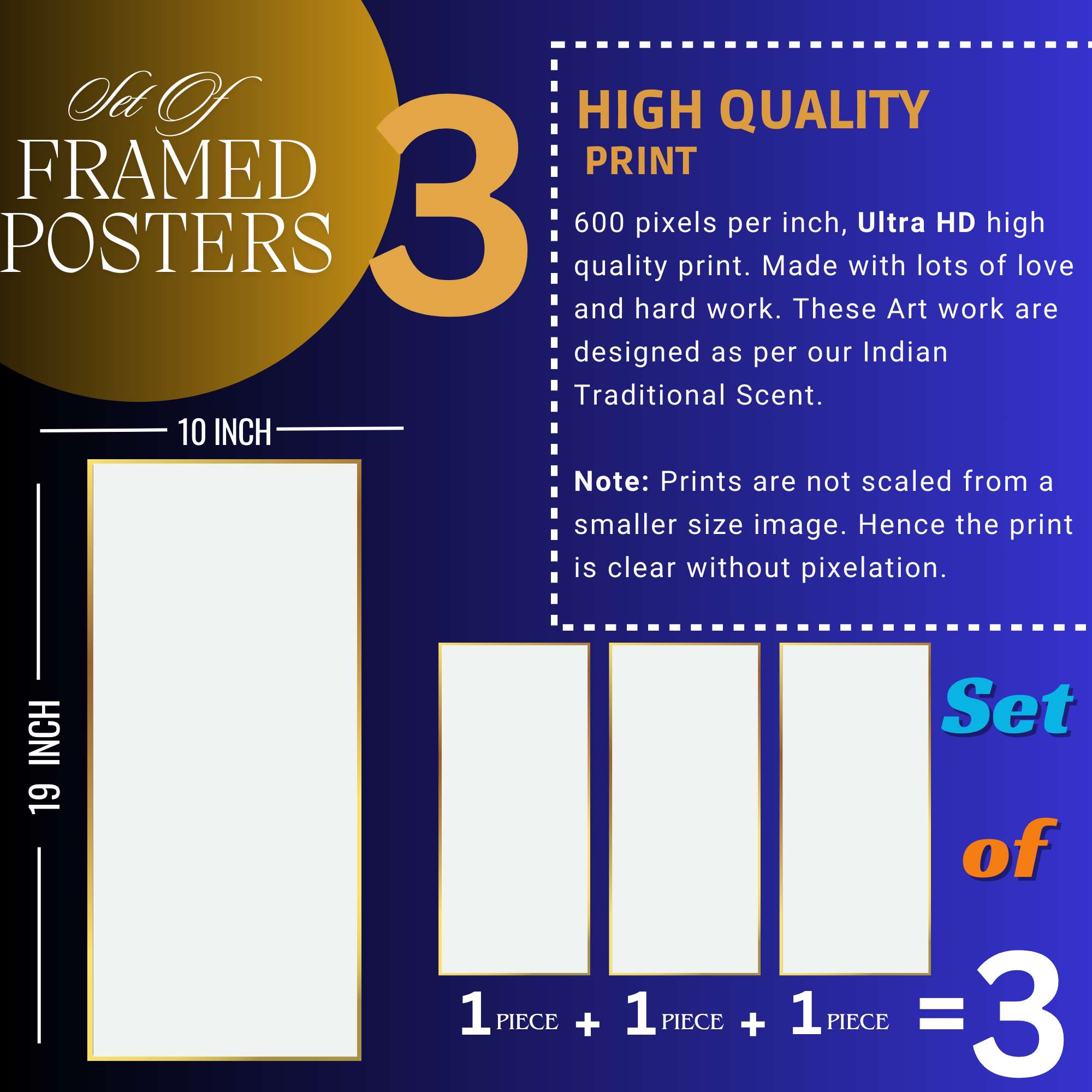 Set of Three large Wall Paintings for Wall Dacoration Golden Framed Wall Paintings for Living Room & Bedroom Wall Art for Home Decoration & Office Wall Décor (14x11 inch CH-LGD3-2) - Image 2