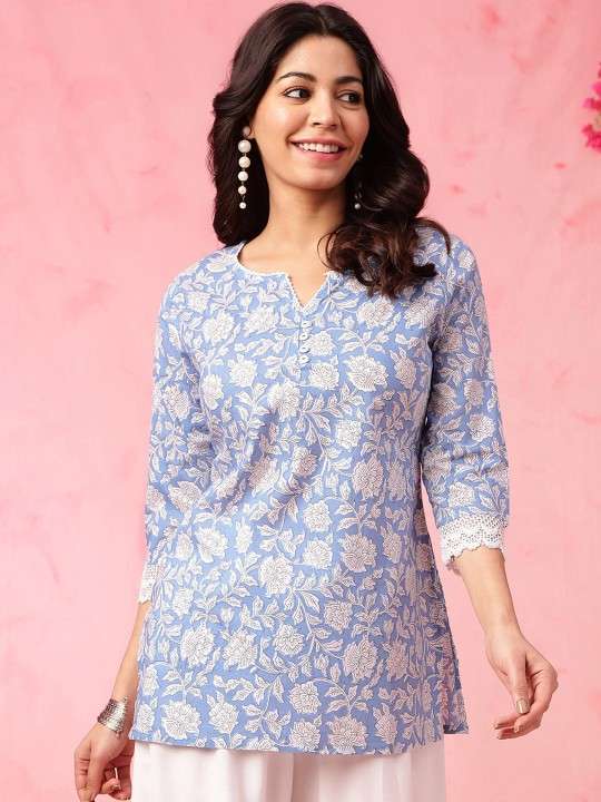 Women's Rayon Floral Printed Straight Short Kurti Set - Image 4